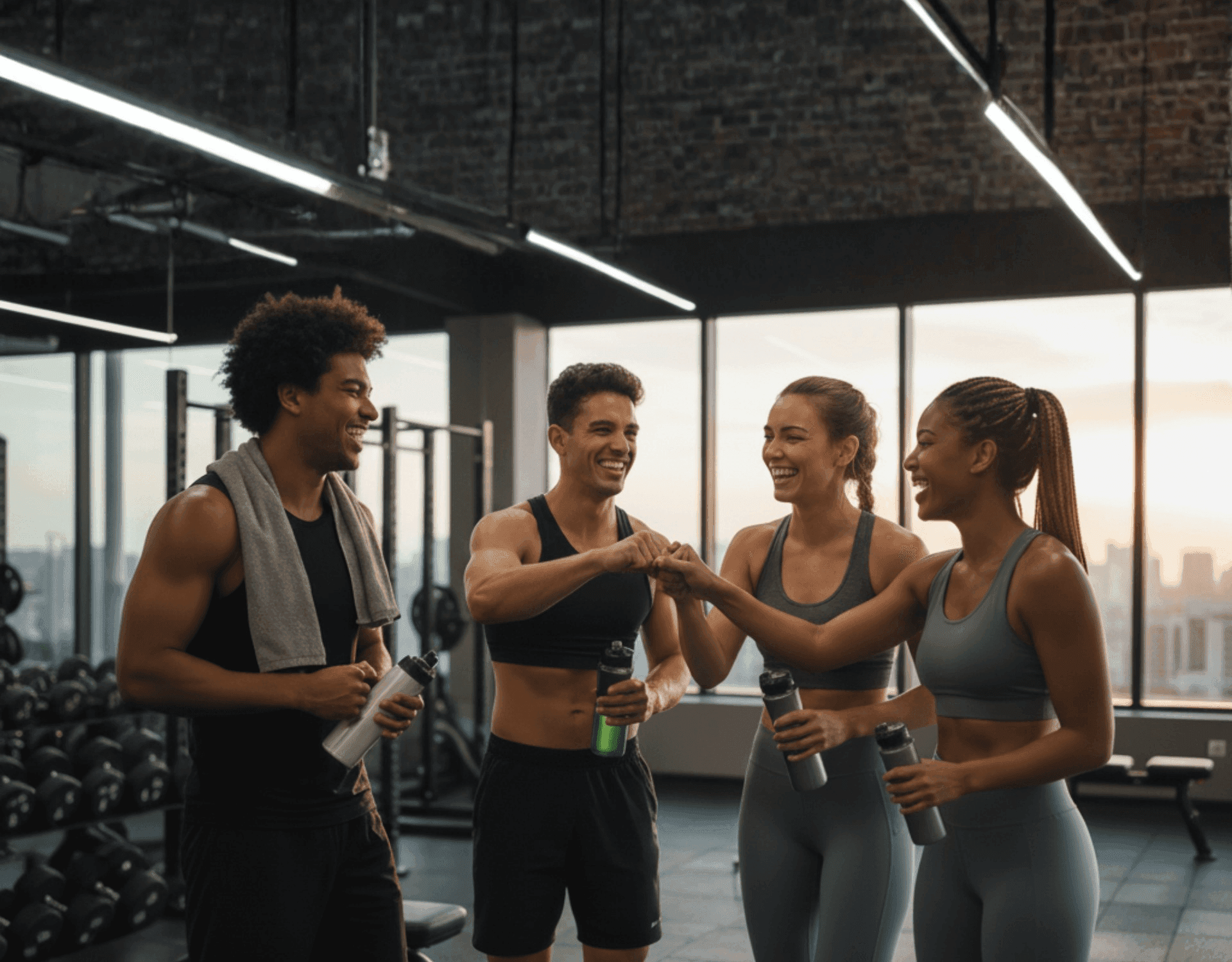 Fitness enthusiasts working out together